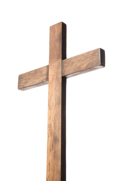 Wooden cemetery cross on white background — 스톡 사진