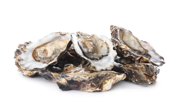 Tasty oysters on white background — Stock Photo, Image