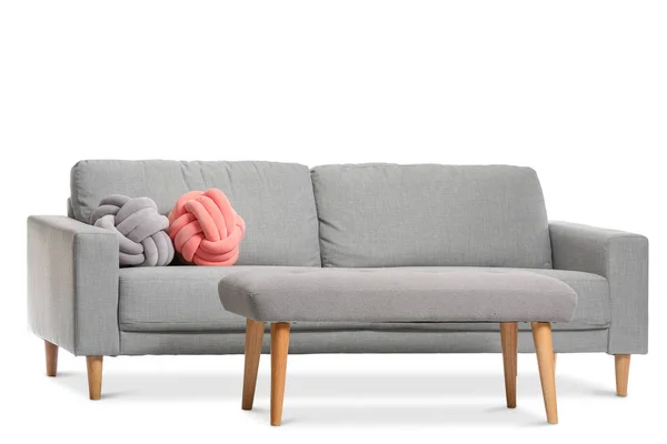 Modern soffa och bänk på vit bakgrund — Stockfoto