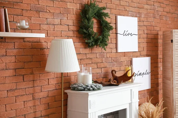 Stylish interior of living room with Christmas decor — Stock Photo, Image