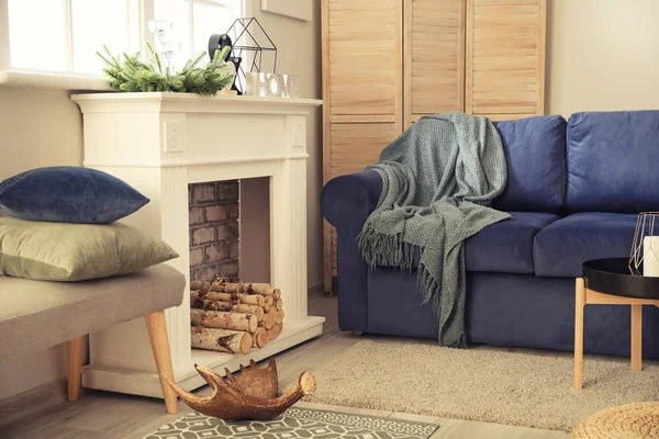 Interior of modern room with fireplace — Stock Photo, Image