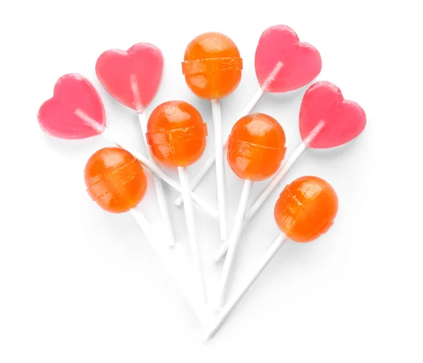 Tasty lollipops on white background — Stock Photo, Image