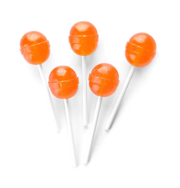 Tasty lollipops on white background — 스톡 사진