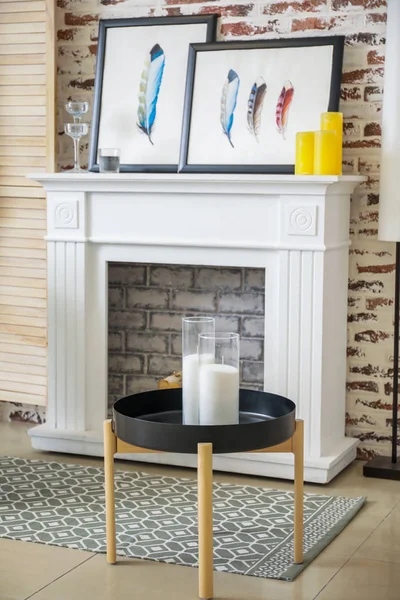 Interior of modern room with fireplace — Stock Photo, Image