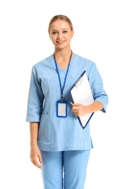 Portrait of medical assistant on white background clipart