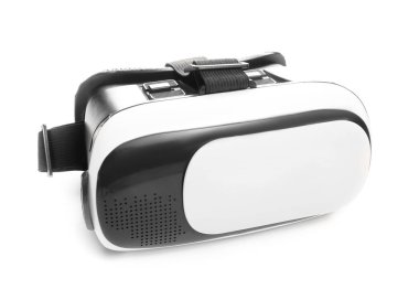 Modern virtual reality glasses on white background