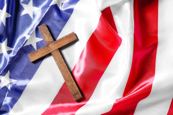 Christian cross on USA flag — Stock Photo, Image