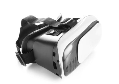 Modern virtual reality glasses on white background