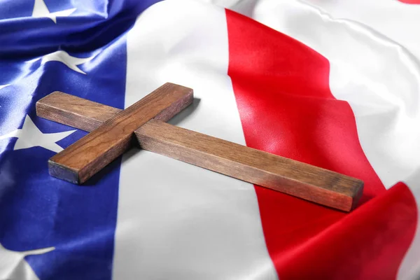 Christian cross on USA flag — Stock Photo, Image