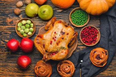 Composition with tasty food for Thanksgiving day on table