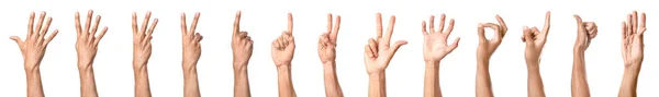 Gesten männlicher Hände auf weißem Hintergrund — Stockfoto
