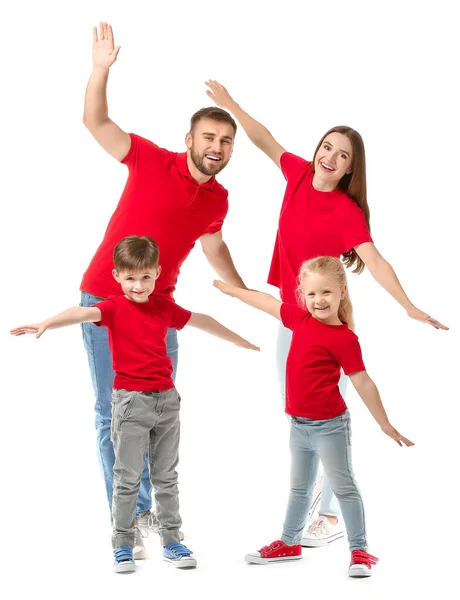 Portret van gelukkig gezin op witte achtergrond — Stockfoto