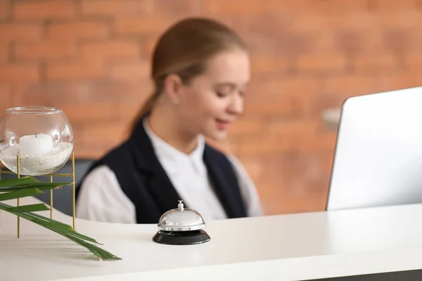 Service bell on reception desk in hotel — Stock Photo, Image