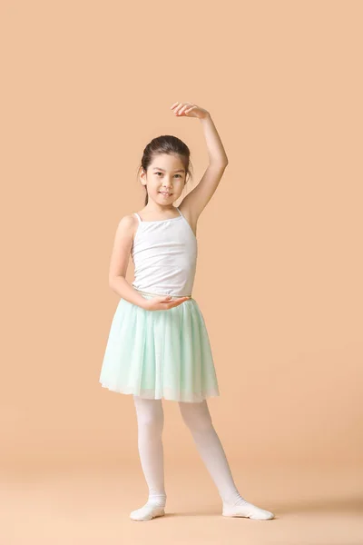Cute little ballerina on color background — Stock Photo, Image