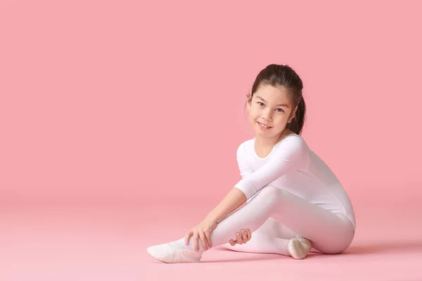 Cute little ballerina on color background — Stock Photo, Image