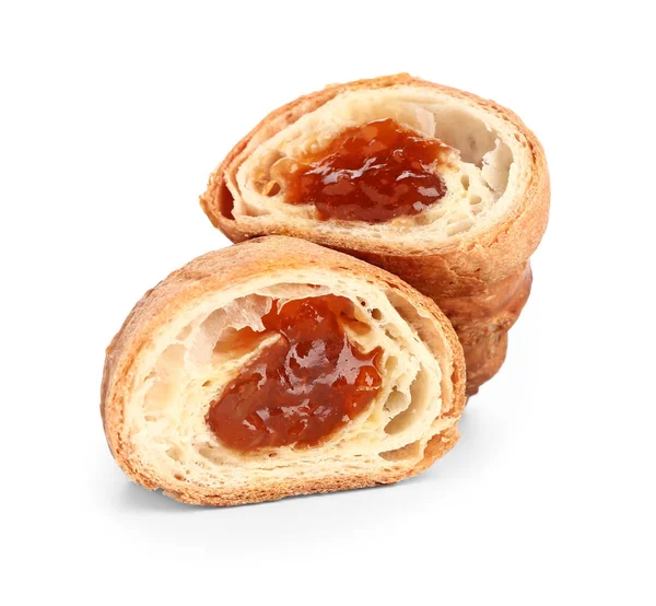Tasty sweet croissant on white background — Stock Photo, Image