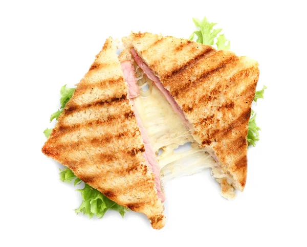 Tasty sandwiches with cheese and ham on white background — 스톡 사진