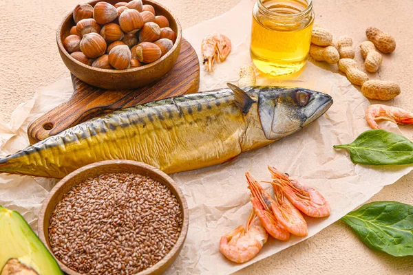 Healthy products rich in omega-3 on table — Stock Photo, Image