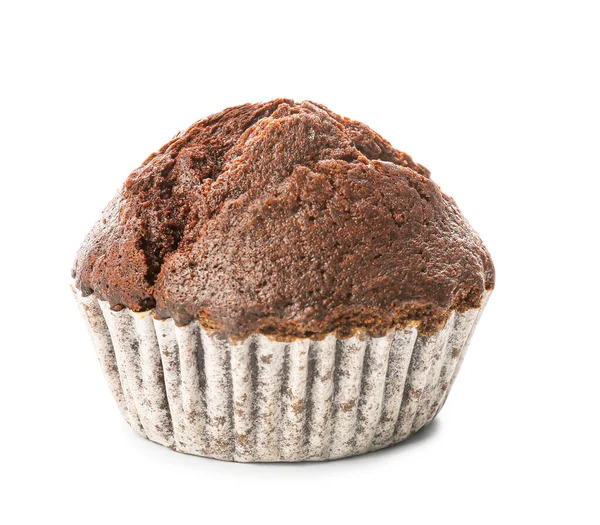 Savoureux muffin au chocolat sur fond blanc — Photo