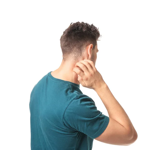 Scratching allergic man on white background — Stock Photo, Image