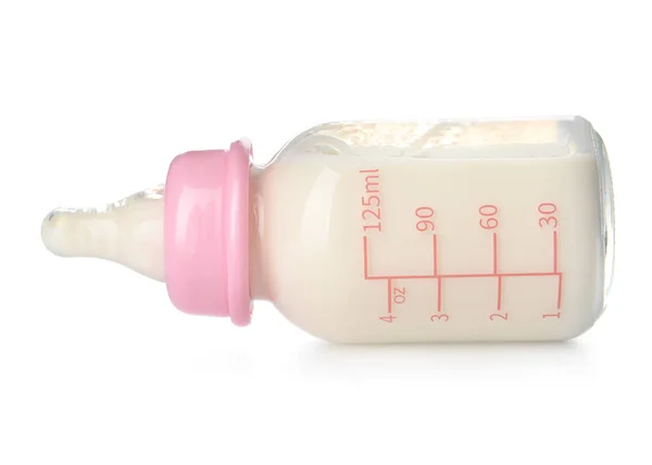 Bottle of milk for baby on white background — Stock Photo, Image