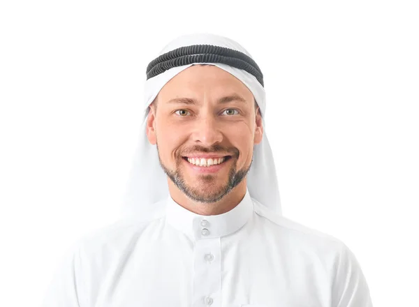 Bello arabo uomo su sfondo bianco — Foto Stock