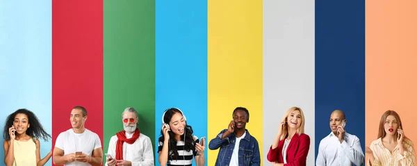 Collage von Fotos mit verschiedenen Personen mit Mobiltelefonen — Stockfoto