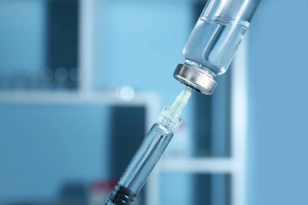 Syringe with filler for cosmetology and ampule, closeup — 스톡 사진