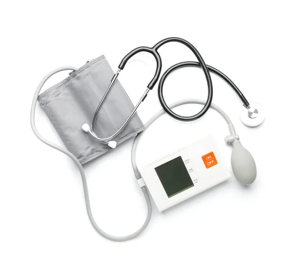 Stethoscope with sphygmomanometer on white background — Stock Photo, Image