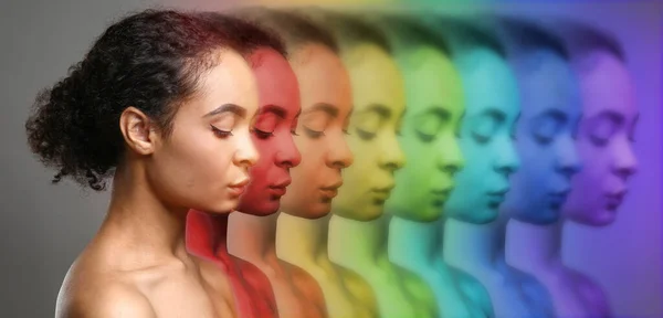 Beautiful African-American woman and her colorful energy fields — Stock Photo, Image