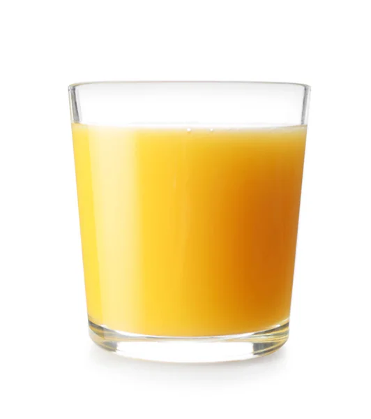 Vidro de suco de laranja fresco no fundo branco — Fotografia de Stock