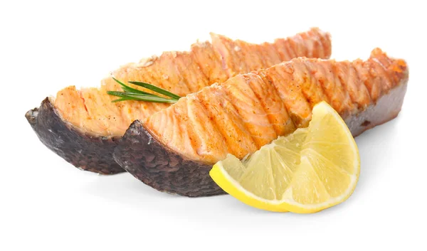 Tasty cooked salmon on white background — 图库照片