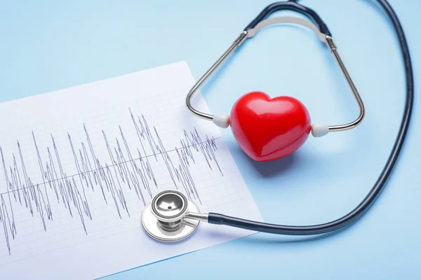 Stetoskop, kalp ve kardiyogram renk arkaplanı — Stok fotoğraf