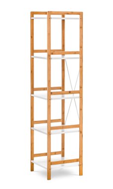 Beyaz arkaplanda boş raf ünitesi