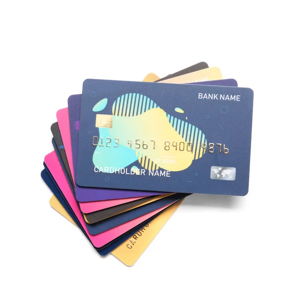 Beyaz arka planda farklı kredi kartları — Stok fotoğraf