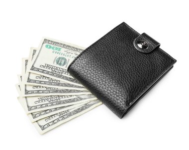 Beyaz arka planda parası olan cüzdan. Tasarruf kavramı