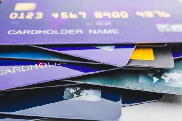 Plastic credit cards, closeup view — Stock Photo, Image
