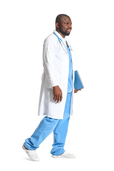 African-American doctor on white background — Stock Photo, Image