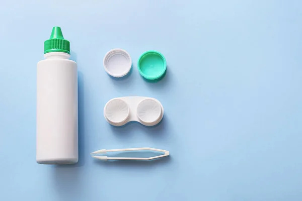 Composition with contact lenses on color background — 스톡 사진