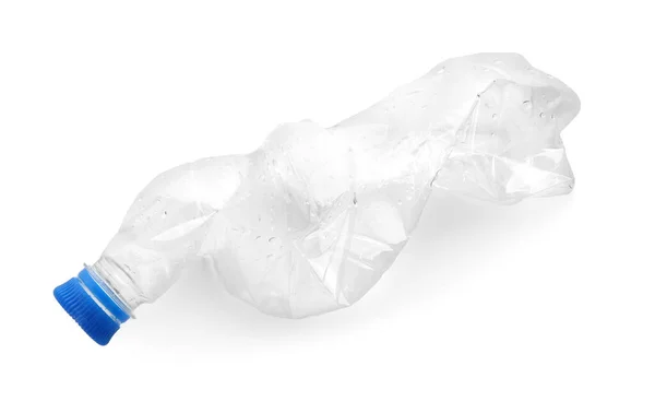 Crumpled plastic bottle on white background. Recycling concept — Stock Photo, Image