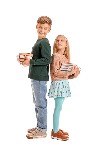 Little children with books on white background — Stock Photo, Image