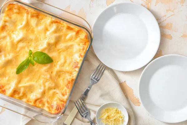 Tasty homemade lasagna on table — Stock Photo, Image