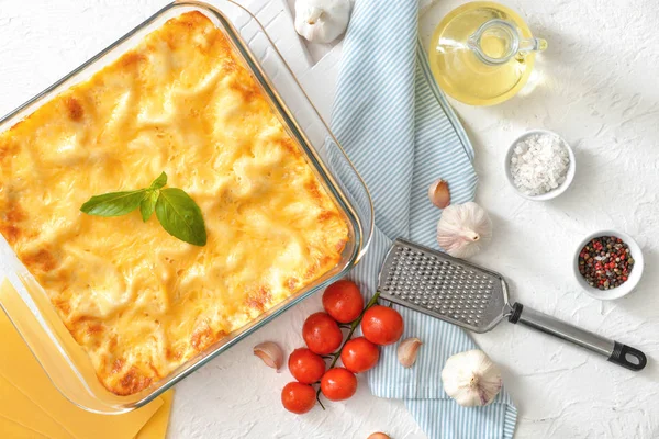 Tasty homemade lasagna on table — Stock Photo, Image