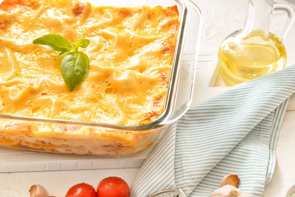 Tasty homemade lasagna on table — Stock Photo, Image