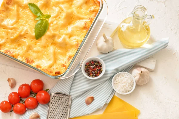 Tasty homemade lasagna on table — Stock Photo, Image