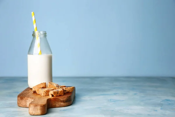 Sweet cookies and milk on table — 스톡 사진