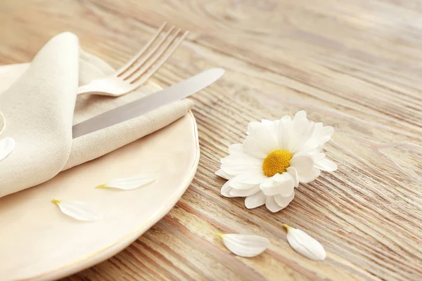 Beautiful Easter table setting on wooden background, closeup — Stock Photo, Image