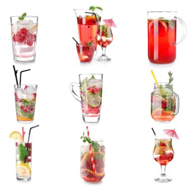 Fresh raspberry lemonade on white background