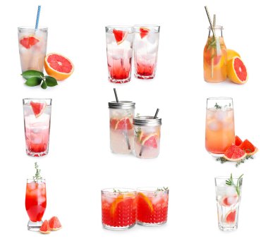 Refreshing grapefruit lemonade on white background