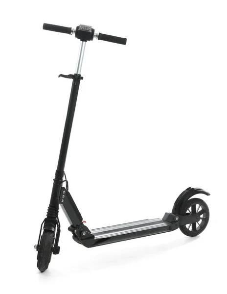 Modern electric kick scooter on white background — 스톡 사진
